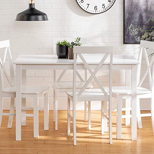 Walker Edison 4 Person Modern Farmhouse Wood Small Dining Table with 4 Chairs Set for Dining Room Kitchen, 48 Inch, White