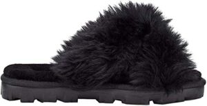 ugg women's fuzzalicious slipper, black, 5
