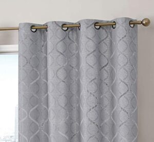 hlc.me versailles lattice flocked 100% complete blackout thermal insulated window curtain grommet panels - energy savings & soundproof, for living room & bedroom, set of 2 (50 x 84 inches, light grey)