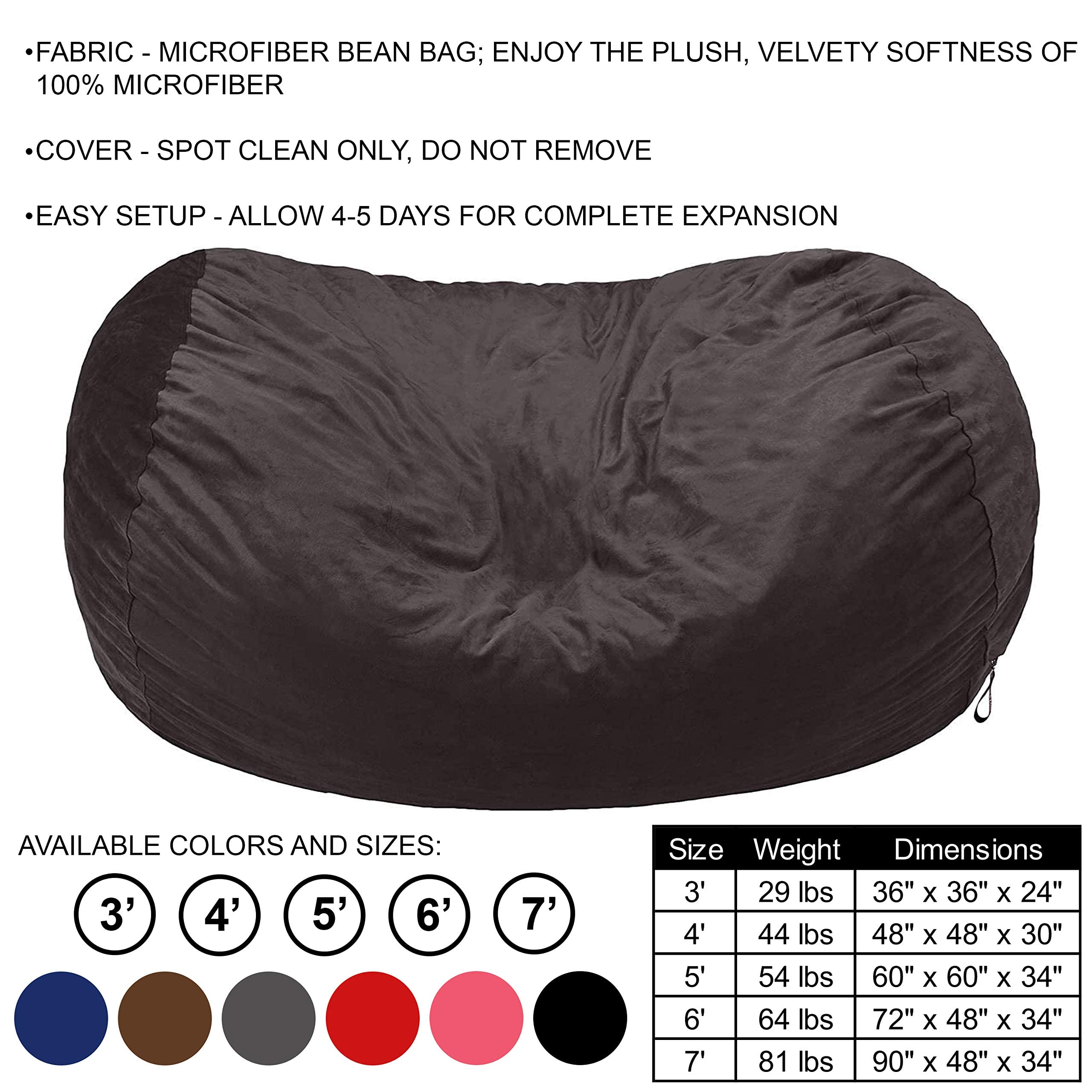 Amazon Basics Memory Foam Filled Bean Bag Lounger with Microfiber Cover, 6 ft, Grey, Solid
