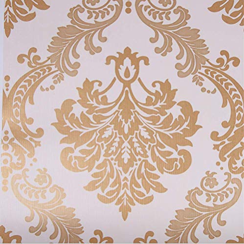 Lependor 17.71" X 118" Luxury Gold Damask Peel and Stick Wallpaper Removable Printed Stick Wall Paper Decorative Self Adhesive Shelf Drawer Liner Roll - 17.71" X 9.8 ft, Gold Damask