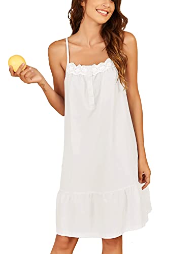 Ekouaer Womens, Lace Nightgown Nightshirt, Sleeveless, Sleepwear, Cotton Pajamas Sleep Dress, A-candy_white, X-Large