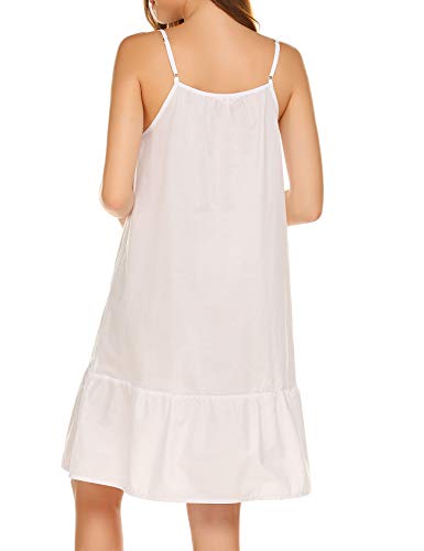 Ekouaer Womens, Lace Nightgown Nightshirt, Sleeveless, Sleepwear, Cotton Pajamas Sleep Dress, A-candy_white, X-Large