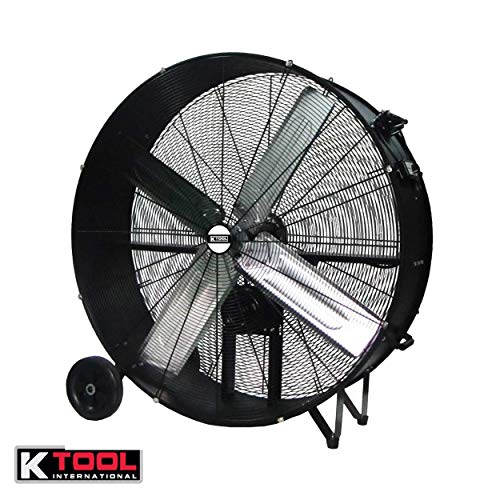 K Tool International 77742; 42” Belt Drive Drum Fan; Industrial Fan, Garage, Shop, High Speed 2-Speed, Durable, Cut-Off Protection, Easy Mobility Rubber Wheels; 1 Year Warranty, 14,800 Max CFM, Black