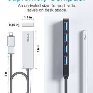 BYEASY USB Hub, USB 3.1 C to USB 3.0 Hub with 4 Ports and 2ft Extended Cable, Ultra Slim Portable USB Splitter for MacBook, Mac Pro/Mini, iMac, Ps4, PS5, Surface Pro,Flash Drive, Samsung(Black)