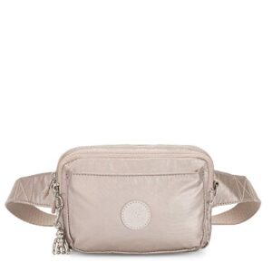 kipling women’s abanu crossbody bag, lightweight, adjustable nylon waist pack with multi-compartment zip pockets, metallic glow, one size