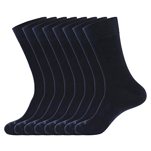 WANDER Men's Solid Dress Socks Cotton Black Men 8 Pairs Trouser Thin Classic Socks (Shoe Size:13-15, 8 Pairs Navy)