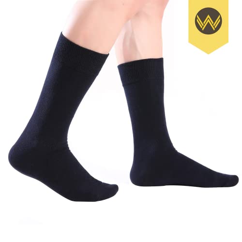 WANDER Men's Solid Dress Socks Cotton Black Men 8 Pairs Trouser Thin Classic Socks (Shoe Size:13-15, 8 Pairs Navy)