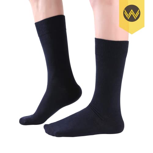 WANDER Men's Solid Dress Socks Cotton Black Men 8 Pairs Trouser Thin Classic Socks (Shoe Size:13-15, 8 Pairs Navy)