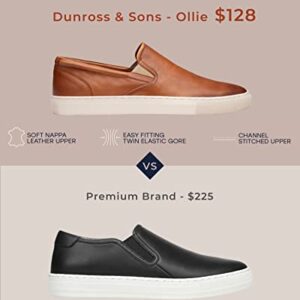 Dunross & Sons Men's Fashion Sneakers, Leather Sneakers for Men, Ollie Tan Slip-On Low Top Mens Casual Shoes.