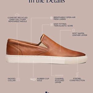 Dunross & Sons Men's Fashion Sneakers, Leather Sneakers for Men, Ollie Tan Slip-On Low Top Mens Casual Shoes.