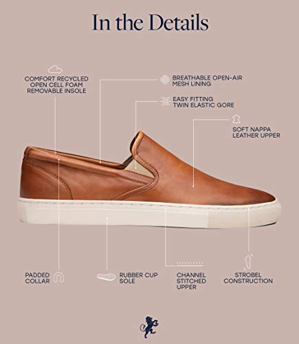 Dunross & Sons Men's Fashion Sneakers, Leather Sneakers for Men, Ollie Tan Slip-On Low Top Mens Casual Shoes.