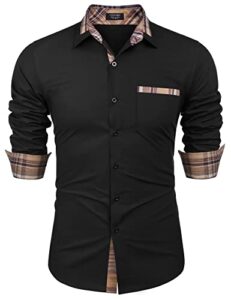 coofandy men's long sleeve button down shirts casual plaid collar dress shirt black x-large