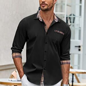 COOFANDY Men's Long Sleeve Button Down Shirts Casual Plaid Collar Dress Shirt Black X-Large