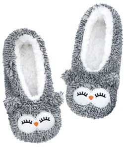 dicuird womens slipper socks low cut comfy&warm animal non-skid bedroom slippers(owl, 8-10)