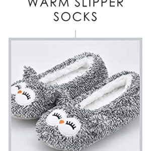 DICUIRD Womens Slipper Socks Low Cut Comfy&Warm Animal Non-skid Bedroom Slippers(Owl, 8-10)