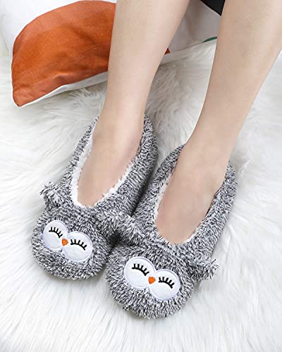 DICUIRD Womens Slipper Socks Low Cut Comfy&Warm Animal Non-skid Bedroom Slippers(Owl, 8-10)