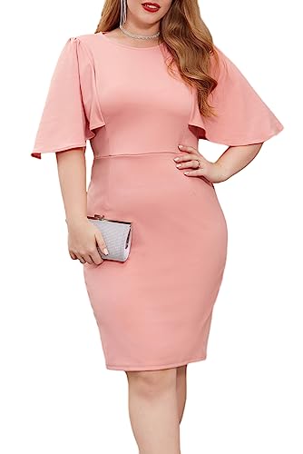 GRACE KARIN Women Fitted Elegant Formal Cocktail Party Pencil Midi Dress XL Pink