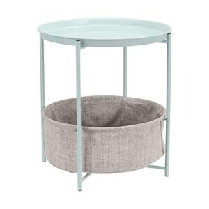 amazon basics round storage end table, side table with cloth basket, mint green/heather gray, 18 in x 18 in x 19 in