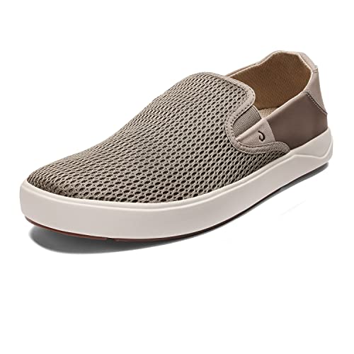 OLUKAI Lae'ahi Men's Slip On Sneakers, Lightweight Barefoot Feel & Breathable Mesh, Water Resistant Heel & Wet Grip Rubber Soles, Removable Gel Insert, Clay/Clay, 10.5