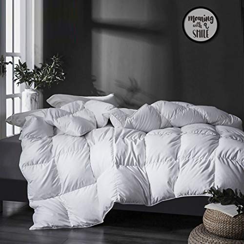 APSMILE Luxurious King Goose Feathers Down Comforter, Ultra-Soft Pima Cotton Goose Down Duvet, 39oz Hotel Collection Down Comforter Medium Warmth All Season Fluffy Duvet Insert (106x90, White)