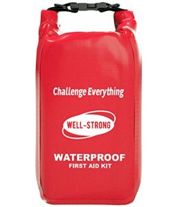 well-strong waterproof first aid kit roll top boat emergency kit with waterproof contents for fishing kayaking boating swimming camping rafting beach red