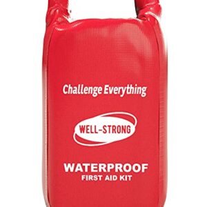 WELL-STRONG Waterproof First Aid Kit Roll Top Boat Emergency Kit with Waterproof Contents for Fishing Kayaking Boating Swimming Camping Rafting Beach Red