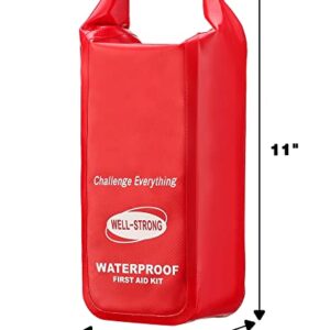 WELL-STRONG Waterproof First Aid Kit Roll Top Boat Emergency Kit with Waterproof Contents for Fishing Kayaking Boating Swimming Camping Rafting Beach Red