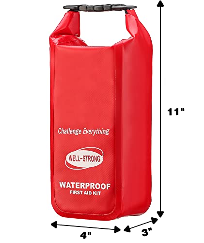 WELL-STRONG Waterproof First Aid Kit Roll Top Boat Emergency Kit with Waterproof Contents for Fishing Kayaking Boating Swimming Camping Rafting Beach Red