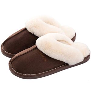 SUSHAN Womens Slippers Soft Plush Warm House Shoes Anti-Slip Fluffy Fur Indoor/Outdoor Slippers Brown 44-45