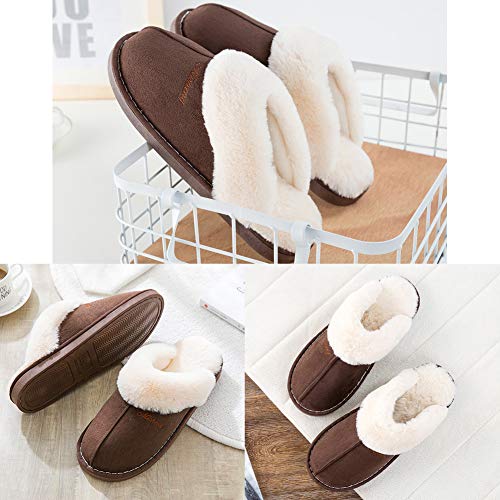 SUSHAN Womens Slippers Soft Plush Warm House Shoes Anti-Slip Fluffy Fur Indoor/Outdoor Slippers Brown 44-45