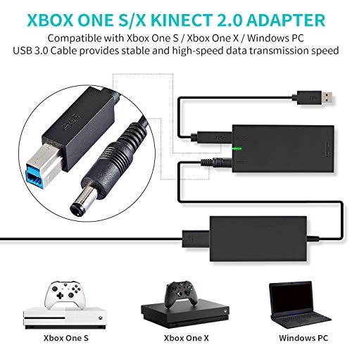 E EGOWAY Kinect Adapter for Xbox One S, Xbox One X, Windows PC - Power Supply for Xbox 1S, 1X Kinect 2.0 Sensor - Kinect Adapter for PC Windows 10, 8.1, 8