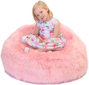 fluffy stuffs | super soft furry stuffed animal storage bean bag chair cover for kids | premium plush fur | canvas handle | make bedroom clutter comfortable and fun for children | machine washable