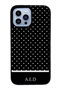 black and white square polka dots monogram apple iphone black rubber phone case compatible with iphone 14 pro max, pro, max, iphone 13 pro max mini, 12 pro max mini, 11 pro max x xs max xr 8 7 plus