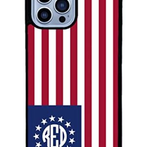 Betsy Ross Flag Personalized Monogram Apple iPhone Black Rubber Phone Case Compatible with iPhone 14 Pro Max, Pro, Max, iPhone 13 Pro Max Mini, 12 Pro Max Mini, 11 Pro Max X XS Max XR 8 7 Plus