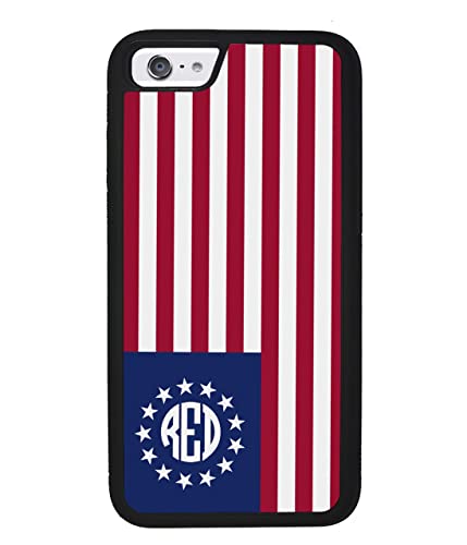 Betsy Ross Flag Personalized Monogram Apple iPhone Black Rubber Phone Case Compatible with iPhone 14 Pro Max, Pro, Max, iPhone 13 Pro Max Mini, 12 Pro Max Mini, 11 Pro Max X XS Max XR 8 7 Plus