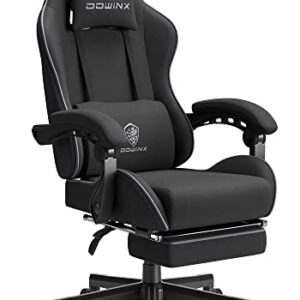 Dowinx Gaming Chair Fabric with Pocket Spring Cushion, Massage Game Chair Cloth with Headrest, Ergonomic Computer Chair with Footrest 290LBS, Black