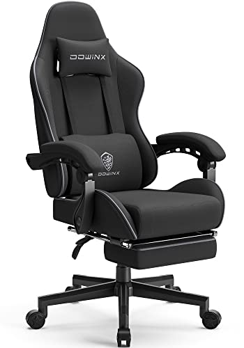 Dowinx Gaming Chair Fabric with Pocket Spring Cushion, Massage Game Chair Cloth with Headrest, Ergonomic Computer Chair with Footrest 290LBS, Black