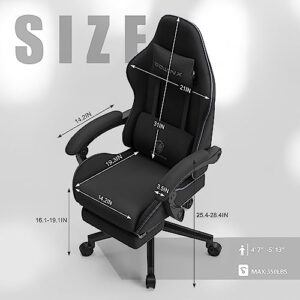 Dowinx Gaming Chair Fabric with Pocket Spring Cushion, Massage Game Chair Cloth with Headrest, Ergonomic Computer Chair with Footrest 290LBS, Black