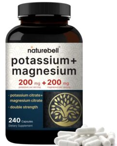 potassium magnesium supplement – potassium 200mg + magnesium 200mg | 240 capsules – easily absorbed potassium citrate & magnesium citrate – muscle, bone, & heart health support – non-gmo