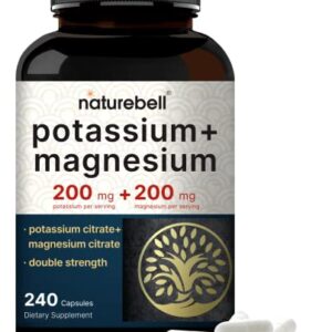 Potassium Magnesium Supplement – Potassium 200mg + Magnesium 200mg | 240 Capsules – Easily Absorbed Potassium Citrate & Magnesium Citrate – Muscle, Bone, & Heart Health Support – Non-GMO