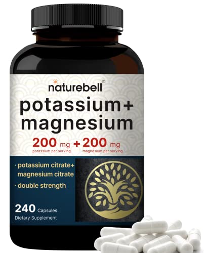 Potassium Magnesium Supplement – Potassium 200mg + Magnesium 200mg | 240 Capsules – Easily Absorbed Potassium Citrate & Magnesium Citrate – Muscle, Bone, & Heart Health Support – Non-GMO