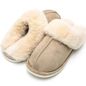 Epsion Womens Winter Warm Slipper Faux Fur Fluffy Slip-On House Slippers Suede Plush Lined/Anti-Skid Sole Indoor Outdoor