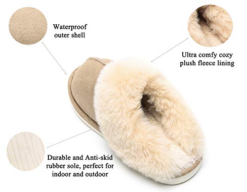 Epsion Womens Winter Warm Slipper Faux Fur Fluffy Slip-On House Slippers Suede Plush Lined/Anti-Skid Sole Indoor Outdoor