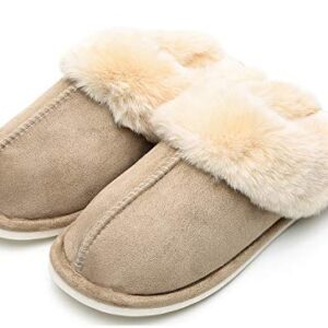 Epsion Womens Winter Warm Slipper Faux Fur Fluffy Slip-On House Slippers Suede Plush Lined/Anti-Skid Sole Indoor Outdoor