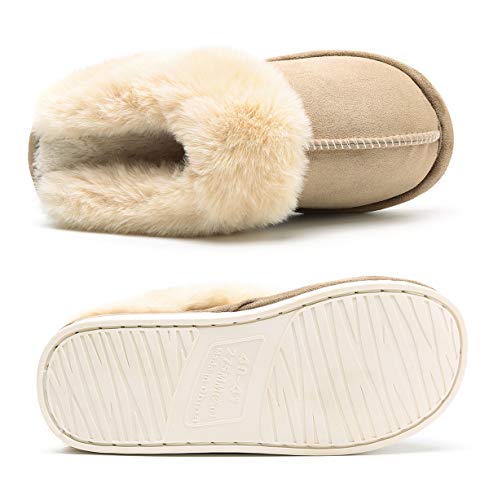 Epsion Womens Winter Warm Slipper Faux Fur Fluffy Slip-On House Slippers Suede Plush Lined/Anti-Skid Sole Indoor Outdoor