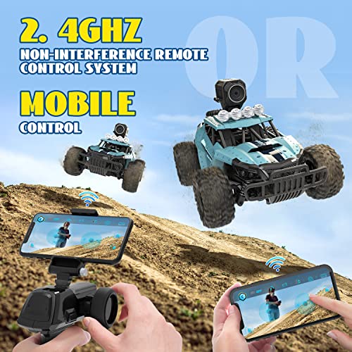 DEERC RC Cars DE36W Remote Control Car with 1080P HD FPV Camera, 1/16 Scale Off-Road Remote Control Truck, High Speed Monster Trucks for Kids Adults 2 Batteries for 60 Min Play, Gift for Boys