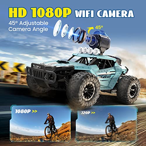 DEERC RC Cars DE36W Remote Control Car with 1080P HD FPV Camera, 1/16 Scale Off-Road Remote Control Truck, High Speed Monster Trucks for Kids Adults 2 Batteries for 60 Min Play, Gift for Boys