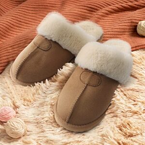 DREAM PAIRS Women's Sofie-05 House Slippers Indoor Fuzzy Fluffy Furry Cozy Home Bedroom Comfy Winter Cute Warm Outdoor Shoes Size 7.5-8, Chesnut