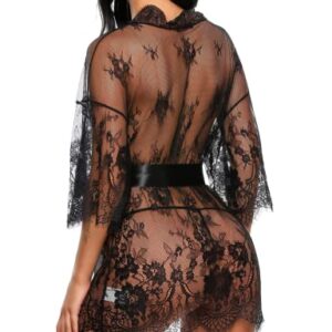 Avidlove sexy lingerie for women plus size Women's Lace Kimono Robe Babydoll Lingerie Nightgown Cover Ups Sheer Gown Nightwear (XXXL Black)